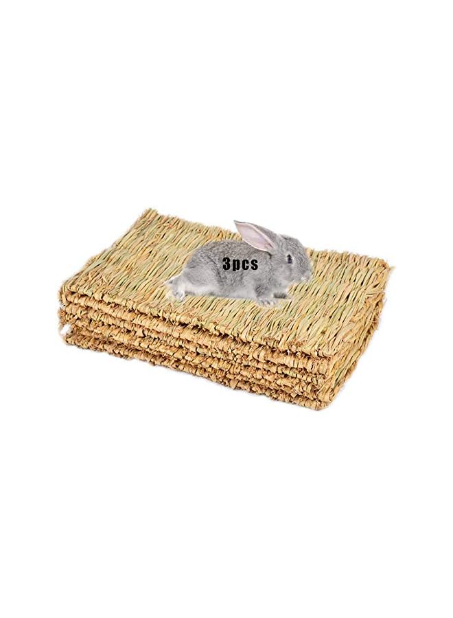 Grass Mat Woven Bed Mat for Small Animal Bunny Bedding Nest Chew Toy Bed Play Toy for Guinea Pig Parrot Rabbit Hamster Rat(Pack of 3) - Image 1